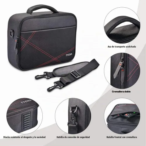Vista 4 de Funda para proyector, bolsa de transporte de viaje para proyector, dimensión interna de 14.5 x 10.6 x 3.9 pulgadas con correa de hombro ajustable