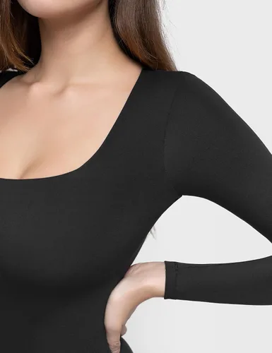 Vista 4 de PUMIEY Body sexy de manga larga con cuello cuadrado para mujer, colección Smoke Cloud