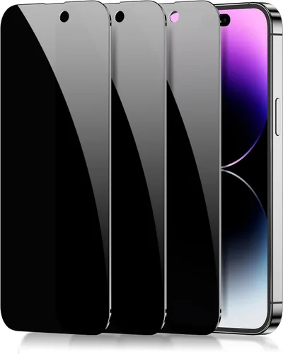 Vista 15 de LYWHL Paquete de 3 protectores de pantalla de privacidad para iPhone 12 Pro Max, protector de pantalla privada antiespía de vidrio templado para 12