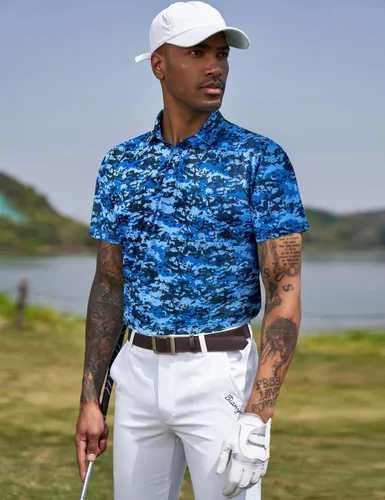 Vista 3 de TAPULCO Camisetas tipo polo de secado rápido para hombre, diseño de camuflaje, atléticas, ligeras, transpirables, casuales, para golf