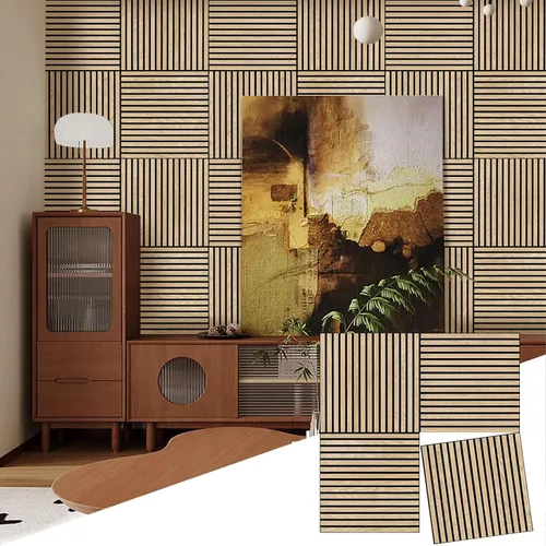 Vista 11 de Paneles de madera ARMURO para pared - Paquete de 2 paneles negros para decoración de pared - Panel de chapa de roble negro absorbente de sonido