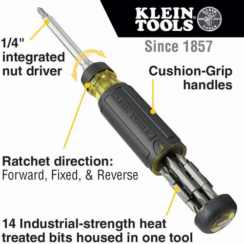Vista 6 de Klein Tools Destornillador magnético de puntas múltiples/destornillador de tuerca (32500MAG) y destornillador de trinquete 15 en 1 (32305)