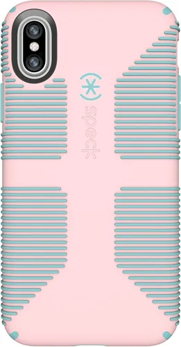 Vista 2 de Speck Productos CandyShell Grip Funda para iPhone XS/iPhone X - Cuarzo Rosa/Azul Río