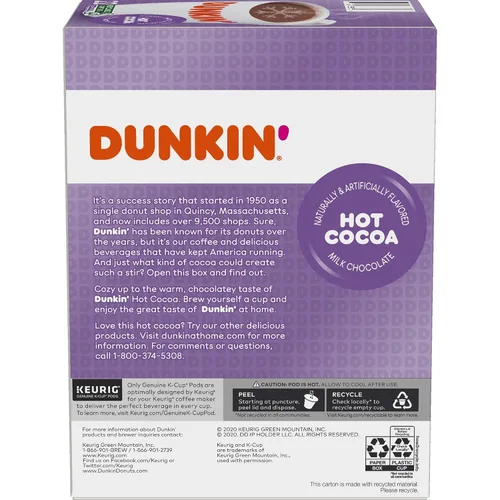 Vista 4 de Dunkin' Chocolate con leche de cacao caliente, 22 cápsulas Keurig