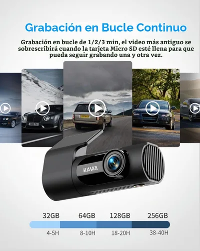 Vista 6 de KAWA Dash Cam 2K, cámara WiFi para tablero de automóviles 1440P con control de voz manos libres, visión nocturna, mini cámara frontal oculta