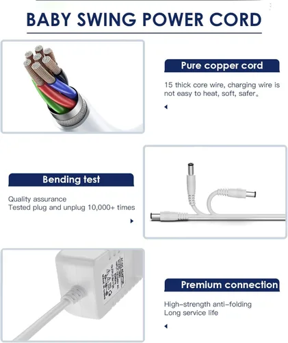 Vista 3 de Cable de alimentación USB para columpio para bebé, cargador USB de columpio para bebé, compatible con Ingenuity Swing para InLighten, InLighten