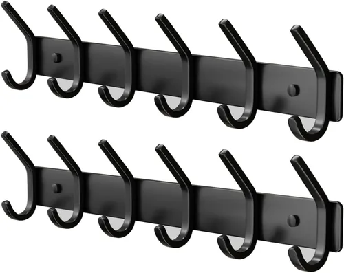 Vista 9 de GWAAZXGZ Perchero para colgar en la pared, 15 pulgadas, de metal negro mate, organizador de 6 ganchos para montar en la pared, moderno
