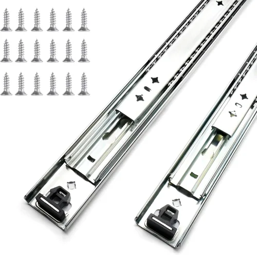 Vista 9 de 1 par de guías de cajón de bloqueo resistentes de 20 pulgadas y 260 libras con tornillos, extensión completa de montaje lateral, 3 rodamientos