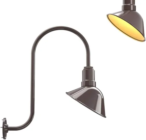 Vista 64 de Steel Lighting Co. Luz de Letrero de Tienda Venice para Pared de Acento de Restaurante al Aire Libre Cúpula de 9 pulgadas Brazo Recto de 6