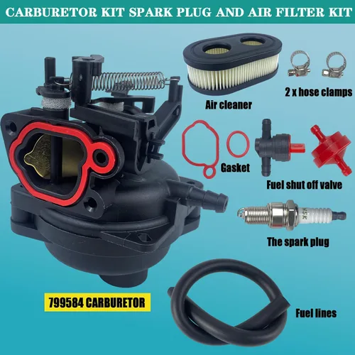 Vista 2 de 799584 594058 Kit de Carburador Bujía de Chispa y Filtro de Aire Compatible con Carburador B&S 594057 592361 594529 Troy Bilt TB110 TB200 103M02