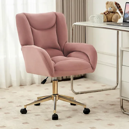 Vista 13 de FOXHUNTER Silla de tocador con respaldo ergonómico y ruedas, silla giratoria de 360°, silla de oficina en casa de altura ajustable para sala de Negro