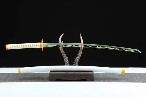 Vista 5 de Demon Slayer - Espada Tanjiro Katana de acero 1065, espiga completa, hecha a mano, Katana japonesa real, 41 pulgadas