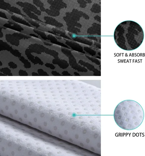 Vista 4 de YETTASBIN Toalla de yoga negra con estampado de leopardo, antideslizante, absorbente del sudor, toalla de yoga caliente, portátil, ligera, toalla