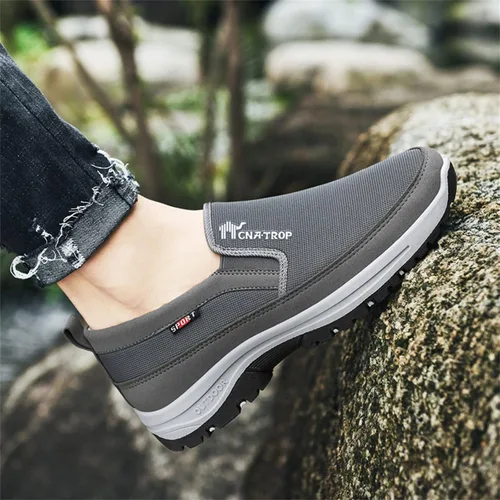 Vista 9 de Mocasines de lona sin cordones con soporte de arco para hombre, para exteriores, informales, antideslizantes, ortopédicos, planos, zapatos