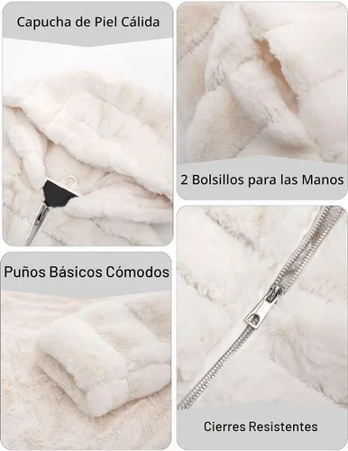 Vista 4 de Bellivera Abrigo de piel sintética para mujer con forro de oveja peluda, chaqueta de forro polar esponjosa y capucha con forro de sherpa Beige