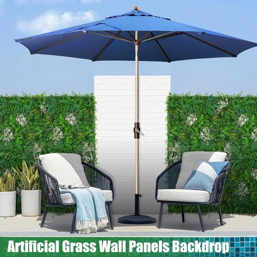 Vista 4 de Paneles de pared de césped de 20 x 20 pulgadas, 16 piezas de fondo de vegetación artificial con hojas resistentes a los rayos UV, decoración
