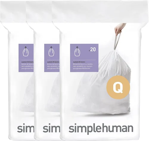 Vista 10 de simplehuman Code Q - Paquete de 40 dispensadores de forros personalizados, bolsas de basura con cordón, 50-65 litros/13-17 galones, color blanco