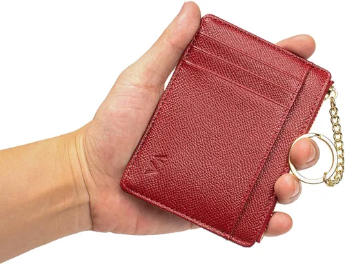 Vista 103 de Tarjetero delgado con bloqueo RFID, billetera de bolsillo pequeño, con cremallera Keychian para monedero, monedero y tarjetero para mujeres y hombres