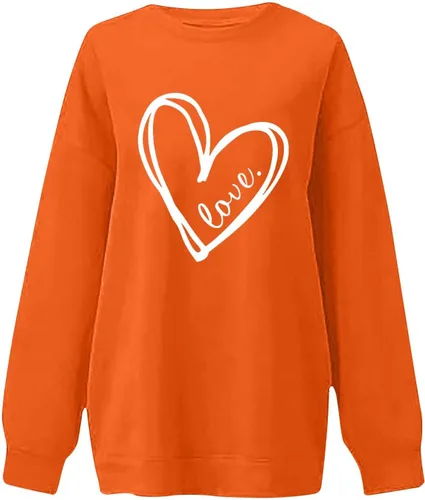 Vista 3 de Sudadera con estampado en forma de corazón para mujer, jersey de manga larga con patrón de cuello redondo, camisas de ropa