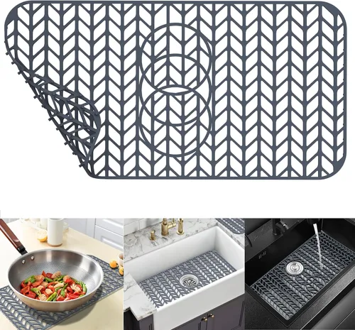 Vista 36 de Protectores de fregadero de cocina de 12 x 11 y 13 x 11 pulgadas, protectores de silicona para fregadero de cocina para la parte inferior del Gris