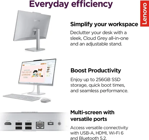 Vista 5 de Lenovo IdeaCentre Everyday Tasks - Computadora de escritorio Full HD de 24 pulgadas • Office 365 para la Web • Intel 4 núcleos • SSD de 256 GB • 16