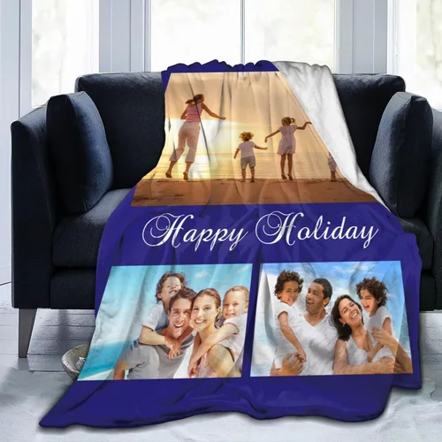 Vista 16 de HooSo Manta Personalizada para Cama con Fotos y Texto, Mantas Personalizadas con Collage de Fotos para Regalo de Cumpleaños Familiar y Boda, Collage