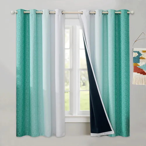 Vista 11 de Cortinas Ombre 100% Opacas de 63 Pulgadas de Largo 2 Paneles para Dormitorio Azul Blanco Patrón Degradado Oscurecimiento de Habitación Aislamiento