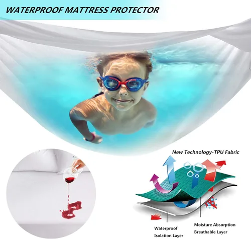 Vista 18 de Kayfia Protector de colchón impermeable, tamaño individual, suave, transpirable, tela de aire 3D, protector de colchón silencioso con bolsillo