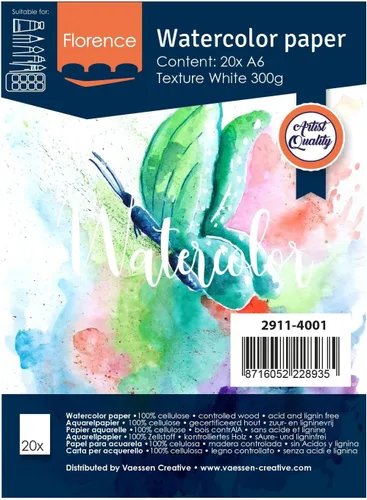 Vista 17 de Vaessen Creative VARTA Florence - Papel A4 para acuarela, 10 hojas para pintar, manuales, proyectos de arte y más, calidad artística, calidad