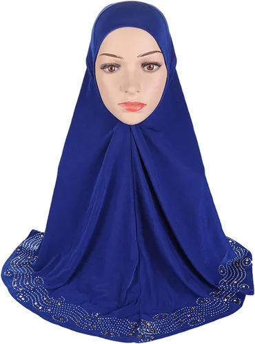 Vista 2 de Lady Headscarf Women's one-Piece Instant Hijab Cap Plain Ready to Wear with Diamonds Head Scarf Headwear Islam Clothing for Older Women