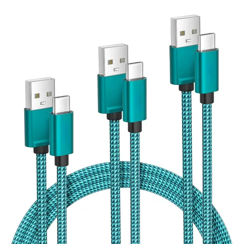 Vista 14 de Cable de carga USB tipo C, paquete de 3, (1.5/3.3/6.6 pies), de nailon, para Samsung Galaxy Fold Note 9, 8, S10, S9, S8, S10E, 10, 10E, Plus, S20