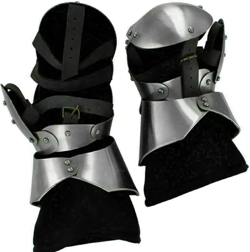 Vista 2 de Guantes medievales de armadura funcional medieval Battle Clamshell Manoplas guante SCA LARP Hema Plata