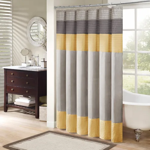 Vista 10 de Madison Park Amherst - Cortina de ducha para baño, 72 x 72 pulgadas, seda sintética, color aguamarina Clásico moderno, brillo ligero, a rayas