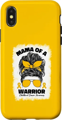 Vista 5 de Mama of A Warrior Messy Bun Mom Childhood Cancer Awareness Case for iPhone 17