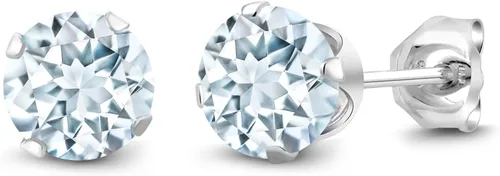 Vista 17 de Gem Stone King Aretes redondos de plata de ley 925 con piedra natal de 0.236 in para mujer
