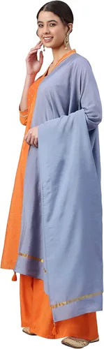 Vista 3 de Janasya Kurta tejida de seda chanderi naranja india para mujer con Palazzo y Dupatta
