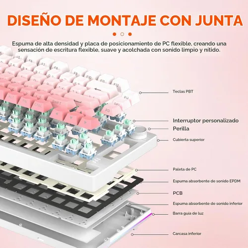 Vista 4 de DAREU EK75PRO Sakura Pink Teclado mecánico inalámbrico para juegos y mouse inalámbrico para juegos con combo de base de carga (interruptor de nube)