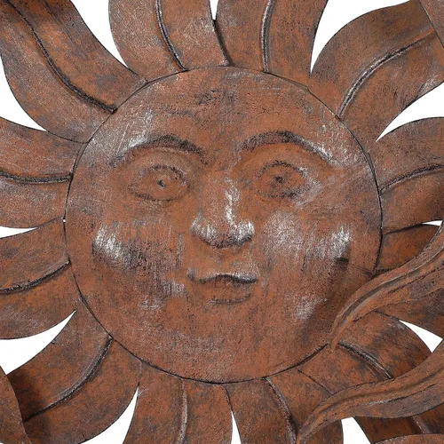 Vista 5 de Decoración de pared de sol de metal de 21 pulgadas de ancho grande Sunface decoración al aire libre