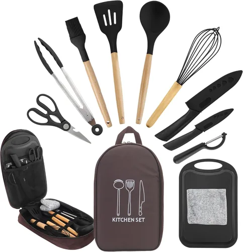 Vista 11 de Accesorios de camping, juego de utensilios de cocina, juego de utensilios de cocina portátiles para campamento al aire libre, equipo esencial