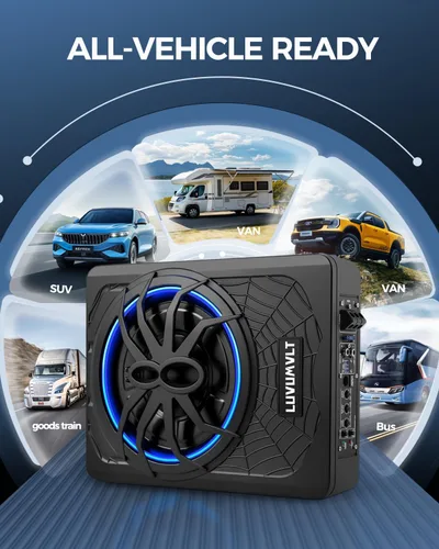 Vista 7 de Subwoofer para automóvil de 1200 W de 10 pulgadas, subwoofer delgado y paquete de amplificador, entrada de nivel alto/bajo, subwoofer de audio