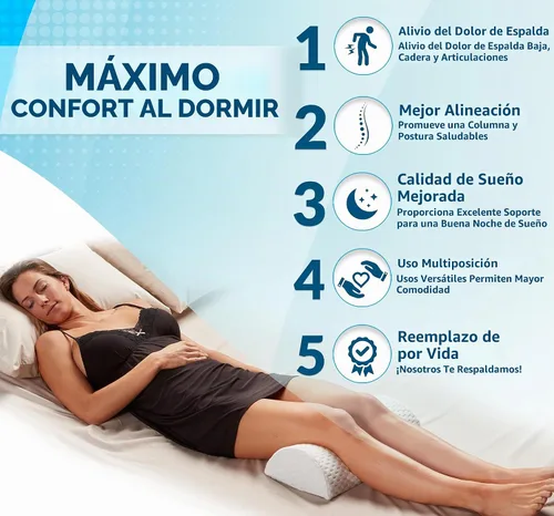 Vista 3 de ComfiLife Almohada de rodilla para dormir boca arriba – Almohada cilíndrica 100% de espuma viscoelástica para piernas – Almohada debajo