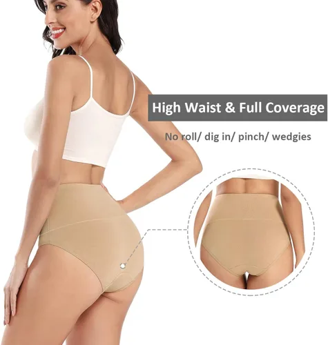 Vista 3 de wirarpa - Calzones elásticos de algodón para mujer suaves transpirables de talle alto cobertura completa para mujer multipaquete