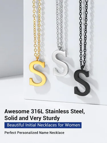 Vista 7 de PROSTEEL Collares con inicial para mujer, chapado en oronegro, acero inoxidable 316 A-Z, joyería con nombre, ajustable de 20 a 22 pulgadas, viene