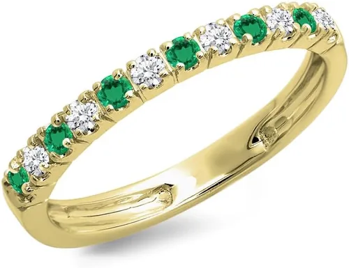 Vista 8 de Alianza de boda de media eternidad con esmeralda verde alternativa y diamante blanco para mujer, anillo de boda de esmeralda verde con acabado