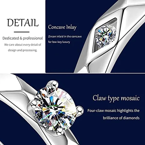 Vista 5 de Sunamy Fashion - Anillo de compromiso para hombre y mujer, ajustable S925 plata CZ