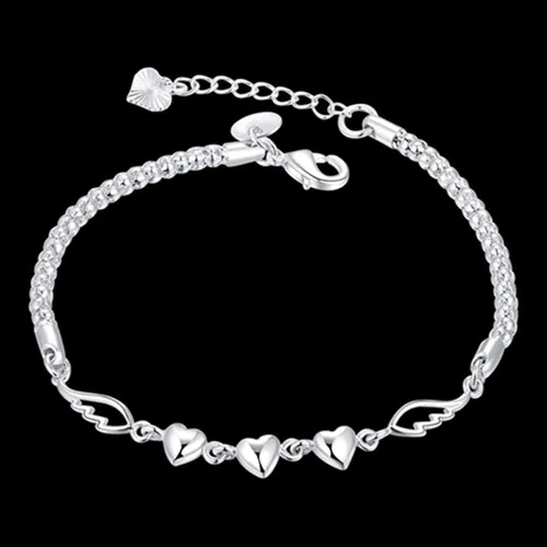 Vista 2 de Bluelanss Pulseras para mujer, plata de ley 925 con dije de corazón y alas de amor, joyería, regalo para cumpleaños, San Valentín, Navidad