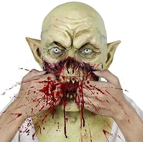 Vista 5 de Molezu - Máscara de vampiro de terror, monstruo de drácula, disfraz de Halloween, fiesta de terror, demonio zombi (amarillo tierra) (A)
