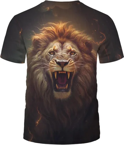 Vista 3 de Srcnhim Camiseta casual de manga corta con estampado 3D de león animal para hombre