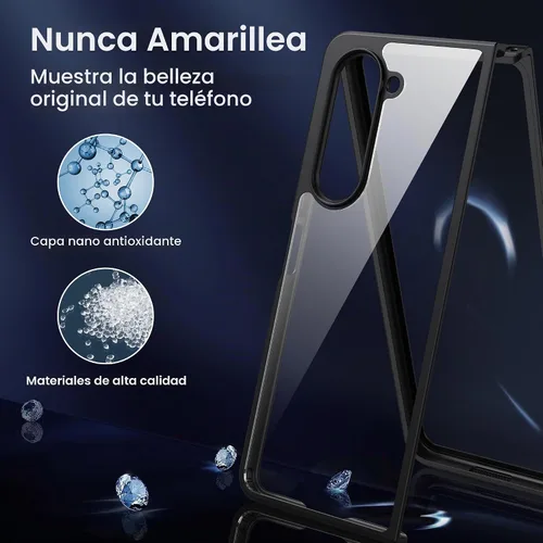 Vista 4 de MAKAVO Funda transparente para Samsung Galaxy Z Fold 5, parte trasera dura de cristal delgado y parachoques negro suave, cubierta a prueba de caídas