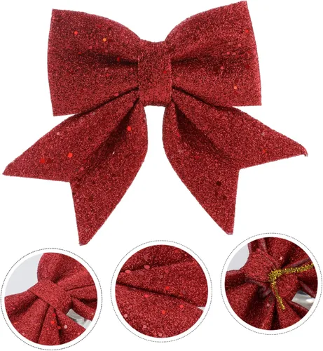 Vista 6 de NOLITOY 1 lazo de Navidad dorado con mariposa roja para decoración de regalo de fiesta de Navidad, lazos de regalo para árbol de Navidad, adornos